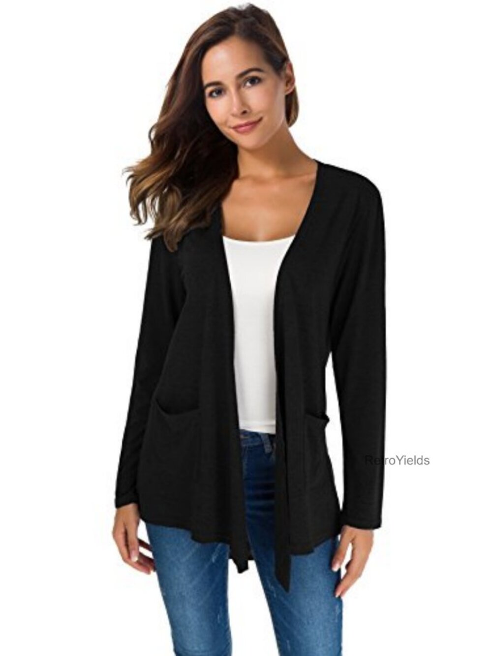 Women's Loose Knit Open Front Cardigan Long Sleeve Pockets